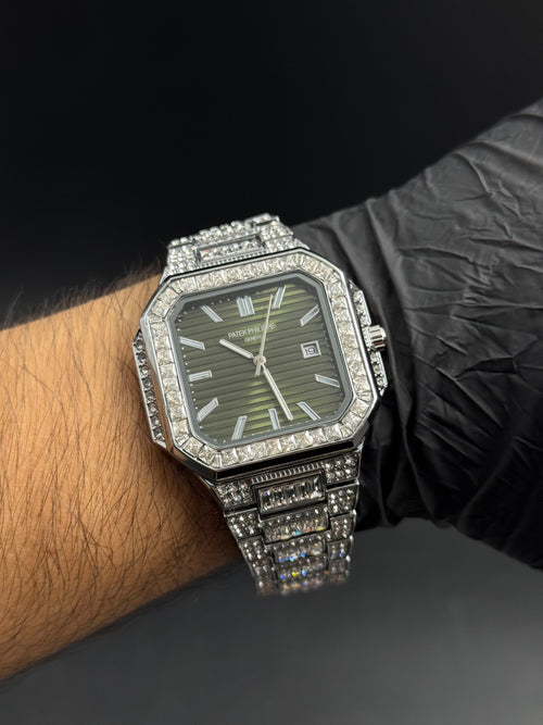 Patk Phlppe Circones Plateado Tablero Verde Militar