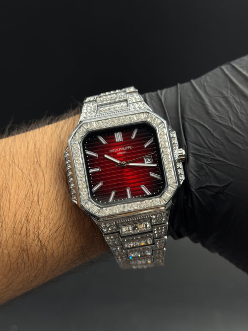 Patk Phlppe Circones Plateado Tablero Rojo